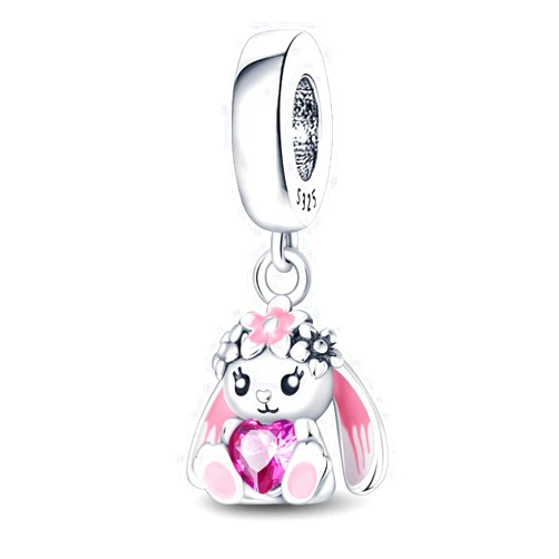 LeeFeel Pink Rabbit Pendant Charms European Animal Long-eared Rabbit Pendant Dangle charms fit Charm Bracelet DIY Jewelry Making(Pink Rabbit)