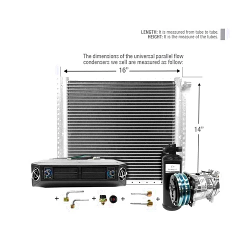CLIMAPARTS AC Kit Universal Evaporator Underdash Unit Compressor and Condenser 14 x 16