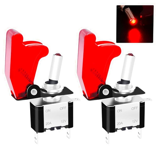 Twidec/2Pcs Rocker Toggle Switch 12V LED Lighted Heavy Duty Racing Car Automative 12 Volt DC 20A SPST ON/Off Toggle Switch Red LED