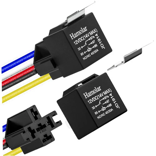 Hamolar 2 Pack 12V 40/30 Amp Car Relay DC 5 Pin SPDT and Harness - Heavy Duty 12 AWG Copper Wires Relays Kit Bosch Style for Automotive Truck Van Motorcycle Boat