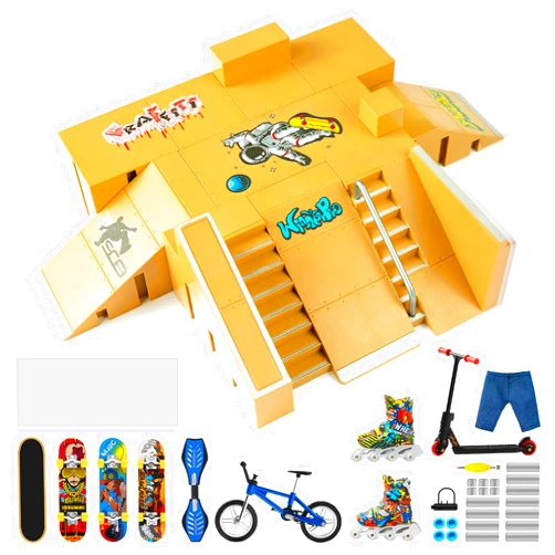 WINNER PRO Finger Skateboard Ramp 20 PCS Set - Fingerboard Skate Park Kit, Mini Finger Toy Set with Fingerboards Bike Scooters Mini Short Finger Skateboard Ramp Decks for Kids Birthday Gift
