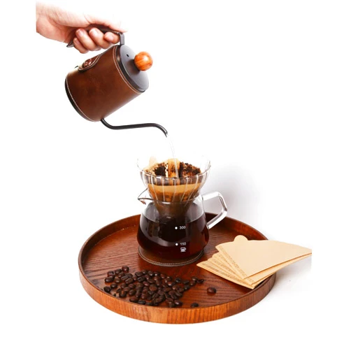 Walktosun Pour Over Coffee Maker Set With Cone Glass Coffee Carafe, 350ML Long Narrow Stainless Steel Goose Neck Coffee Pot, Paper Filters, 2 Coasters Tea Kettles, Grey, FA-G3093824