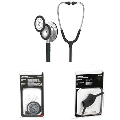 3M Littmann Classic III Monitoring Stethoscope Kit with Spare Parts and ID Tag. 5620, Black Tube, Stainless Steel Chestpiece