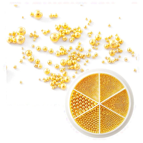 Art lalic 6-in-1 Mixed Metal Bead Set for Nail Art Decoration, Nail Caviar Beads 0.8-1.5mm 3D Design Jewelry (Gold)