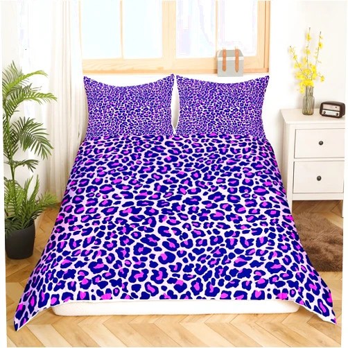 Feelyou Leopard Print Duvet Cover Girls Pink Purple Cheetah Print Bedding Set Wild Animal Theme Comforter Cover Set for Girl Teens Bedroom Decor Bedspread Cover Full Size with 2 Pillow Case ( No Comforter)