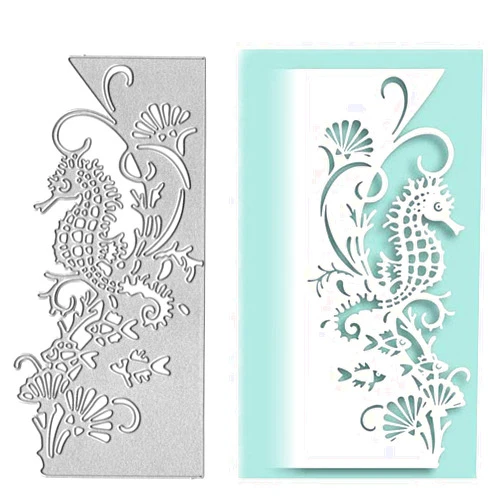 Paleery@FC beautyshoppingstoreSeahorseShellFishMetalDieCuts,FlowerSeahorseLeavesCuttingDiesCutStencils for DIYInvitationCardScrapbookingAlbumDecorativeEmbossingPaperDiesCardMaking|Silver|15.7X7.5CM/6.18X2.95in