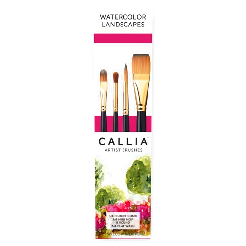 Willow Wolfe Callia Watecolor Landscapes Artist Paint Brush Set by Willow Wolfe, Synthetic Paint Brush Set for Watercolor, Acrylic and Oil, Series 1200, 4 Piece Professional Set #1100