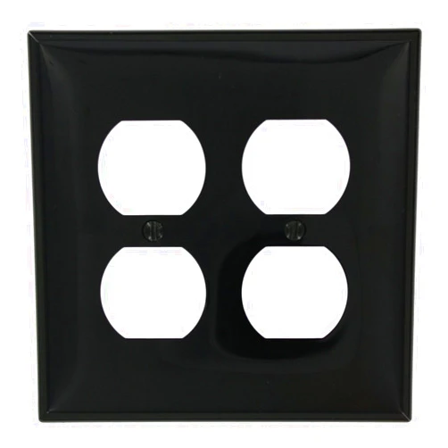 Leviton PJ82-E 2-Gang Duplex Receptacle Wallplate, Midway Size, Black, Image