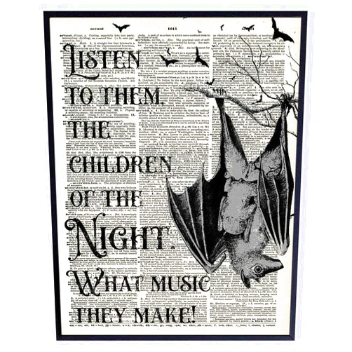 YELLOWBIRD ART & DESIGN Vampire Bats Wall Decor - Dracula Bram Stoker Quote - Gothic Home Decor - Creepy Medieval Wall Art - Gift for Steampunk, Victorian, Renaissance Faire Fan - Vintage 8x10 Spooky Poster Print for Home