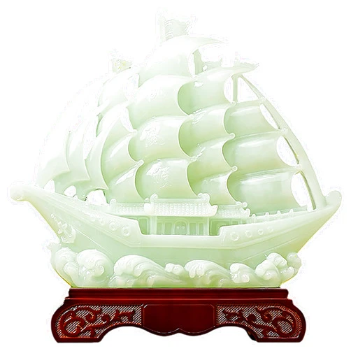 Aris & Juno Synthetic Jade Smooth Sailing Statue, Good Fortune & Prosperity Figurine for Home Decor, Office Desk Ornament, Housewarming Gift (Milky Jade Color, S)