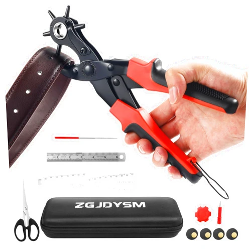 ZGJDYSM Leather Hole Punch Tool Set, Multi Hole Sizes Puncher, Revolving Punch Plier Kit for Belts, Watch Bands, Handbag Straps, Dog Collars and More
