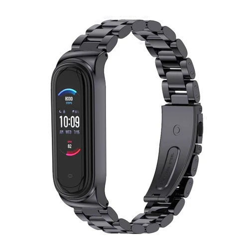 MIJOBS Strap for Amazfit Band 5 Metal Replacement Strap Wristband Watch Strap Compatible with Amazfit 5 Fitness Tracker smartwatch (Beads,Black)