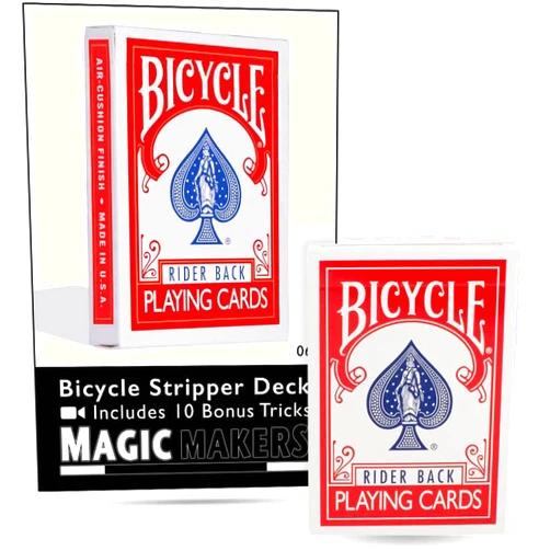 Magic Makers Bicycle Stripper Deck with 10 Bonus Tricks in Red - Tapered Magic Trick Deck