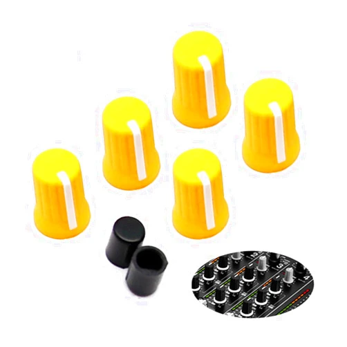 WXYINSPAS 5pcs Universal EQ Rotary Knob Replacement Equalizer Potentiometer Fader Knobs Push Rod Cap for DJ Controller Mixer Console Pioneer DJM、DDJ、XDJ, Denon Numark AKAI RANE VESTAX (Yellow Hats)
