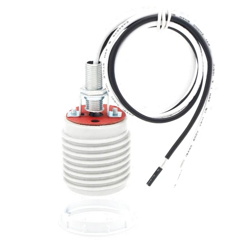 RTNLIT E26 Light Socket with Aluminum Shade Ring, Ceramic Medium Base Standard Screw-in Threaded Bulb Socket, Porcelain Pre-Wired Lead Lamp Holder for Halogen LED Bulb (Pack of 1)