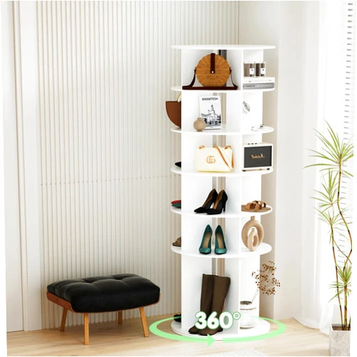 Furnhome Rotating Shoe Rack Tower 360, Space-Saving Spinning Shoe Rack | Revolving Shoe Rack | Multi-Functional Round Shoe Rack for Shoes, Handbags, Hats, and Accessories(6 Tier-White)