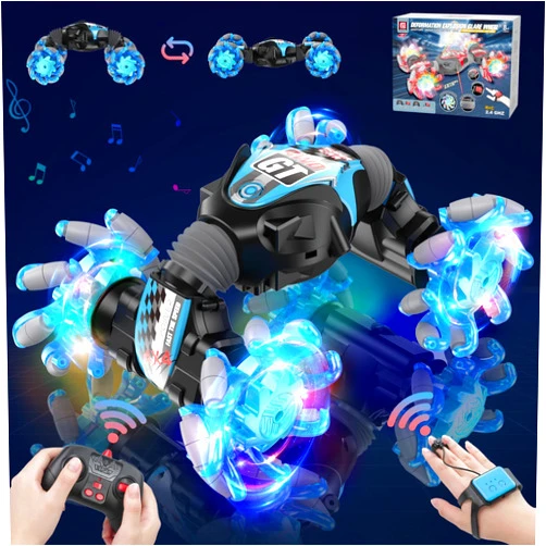 Bubbacare RC Car with Music & Colorful Light, 4WD Gesture RC Stunt Car, 2.4Ghz Hand Controlled Remote Transform Off Road Electric Remote Control Car Toys for Boys Kids 6-12 Years Gesture Sensing RC Stunt Car