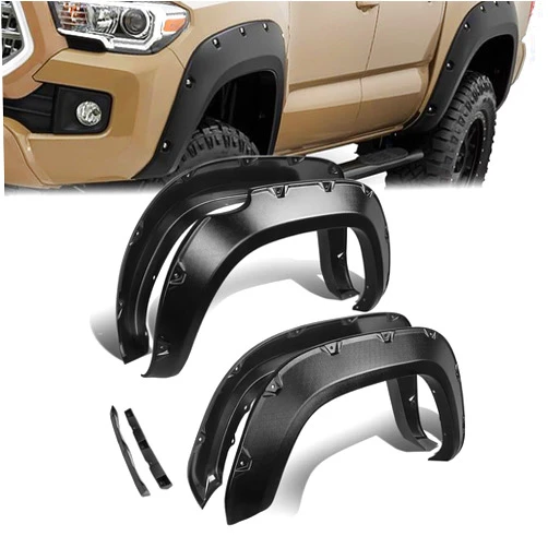 D SOLUTIONS 4 Pcs/Kit Pocket-Riveted Style Fender Flares Matte Black Wheel Flares Compatible with 16-17 Toyota Tacoma