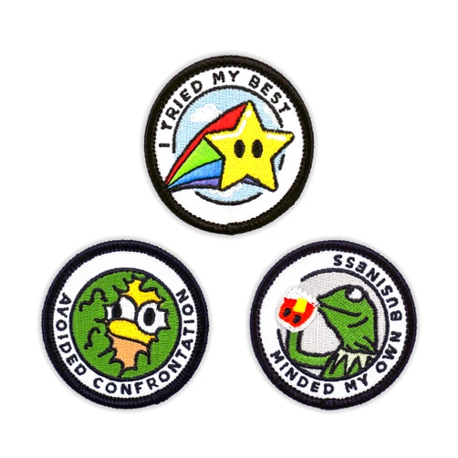 Winks For Days Adulting Merit Badge Embroidered Iron-On Patches (Funny - Set 1) - Includes Three (3) 2” Patches: Avoided Confrontation, I Tried My Best, and Minded My Own Business