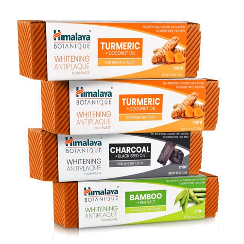 Himalaya Botanique Whitening Antiplaque Toothpaste Variety Pack, Herbal, Freshens Breath, No Artificial Flavors, SLS Free, Cruelty Free, Foaming, 5.29 oz, 4 Pack