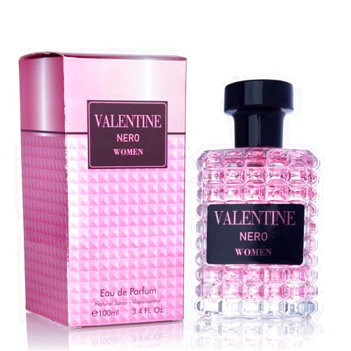 VALENTINE Nero Women Eau de Parfum, Amber Floral Jasmine, Bourbon Vanilla & Woods Oriental-Floral Fragrance with a Modern Twist Elegant 3.4 Fl Oz in pink Bottle