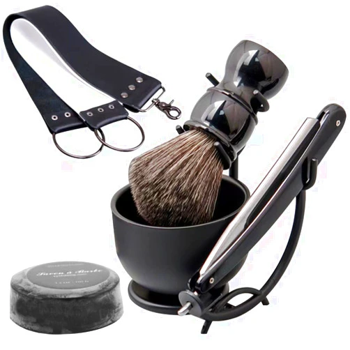 DanNuo Luxury Men's Shaving Kit Gift Set, DanNuo Barber Straight Razor with Stand Shaving Brush Dual-Layer Leather Razor Strop Bowl Soap 6pcs Shaving Set for Men