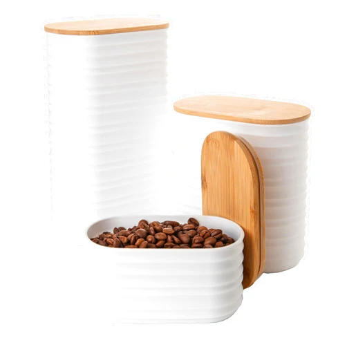Mixpresso 3 Pcs White Canisters Sets For The Kitchen, Airtight Plastic Canister With Bamboo Lid, Coffee And Sugar Canister Set, Decorative Sugar Container, Kitchen Decor For Counter