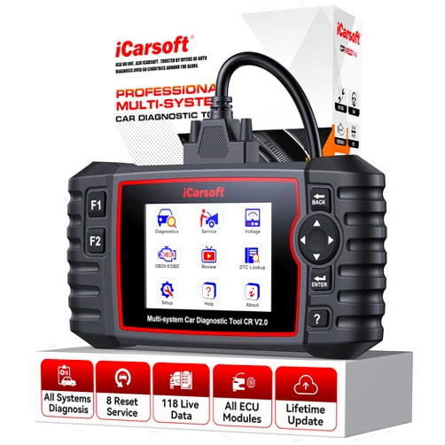 iCarsoft CR V2.0 OBD2 Scanner for Porsche/BMW/VAG/Volvo,etc,8 Resets/Full Systems/Battery Reset, Auto Diagnostic Tool ABS SRS SAS Transmission Code Reader, 118 Live Data Check Engine Light Scan Tool