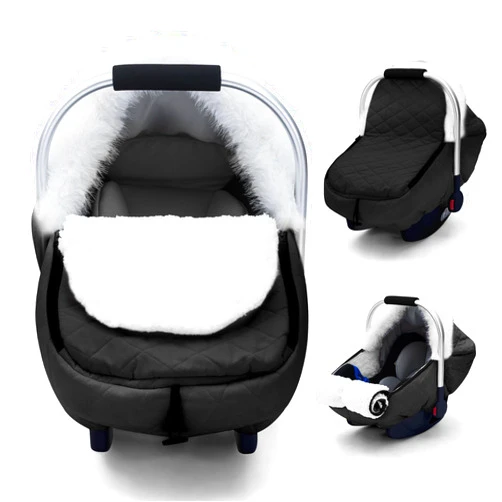 THE KENKYO Winter Car Seat Cover Baby, Plush Carseat Cover for Boys Girls, Infant Car Seat Canopy with Huge Space, Warm & Snug Baby Carrier Covers, Universal Cold Weather Shield for Newborn Essential (Black)