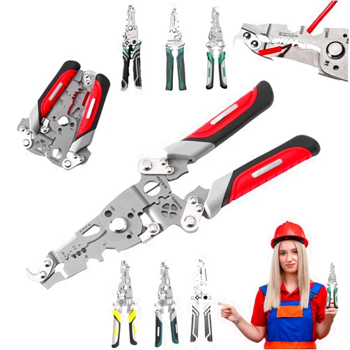 RandJ 18 in 1 Foldable Wire Stripper, 2025 Upgraded Multifunctional Foldable Professional Wire Stripper, Multifunctional Wire Stripper Crimper Cable Cutter Pliers, Wire Stripper Tool (Red)