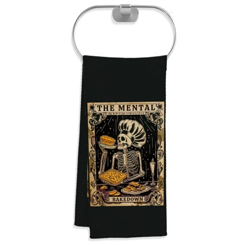 QICLM Funny Gothic Baking Kitchen Towels, Baker Gifts for Women Dish Tea Towels for Kitchen Baking, Funny Gothic Skeleton The Mental Bakedown Decorative Hand Towels, 16x24 Inch