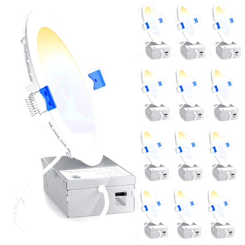 Ensenior 12 Pack 6 Inch Ultra-Thin LED Recessed Light with Junction Box, 2700K/3000K/3500K/4000K/5000K Selectable, 12W 110W Eqv, Dimmable, 1050LM High Brightness - ETL & Energy Star Certified