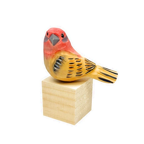 H&Zebrabro Hand Carved Bird Figurines, Hand-Painted Sculpted Wooden Birds, Wood Bird Sculptures for Home Decoration, Hand Crafted Life Like Bird Statues, Ideal Gifts for Bird Lovers (House Finch)