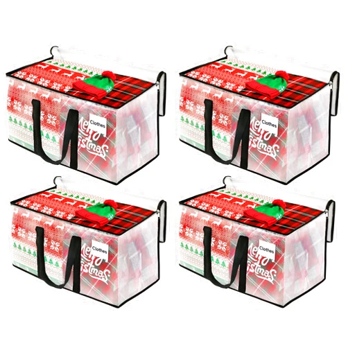 BlissTotes Moving Bags, 4-Pack Storage Bags, Moving Bags Heavy Duty Extra Large, Moving Totes, Clear moving Bags, Reinforced Handles & Tag Pocket, Christmas Totes (76L)