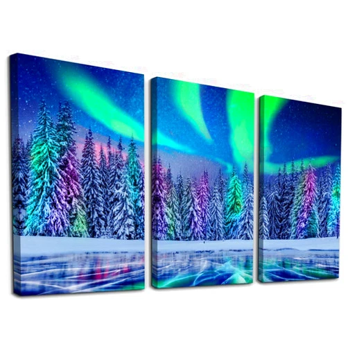 Lapremoly Farmhouse Canvas Wall Art For Bedroom Wall Decorations For Living Room Aurora Scenery Pictures Stretched And Framed Canvas Prints Paintings 3 Piece Bathroom Wall Decor Ready To Hang For Home Decor
