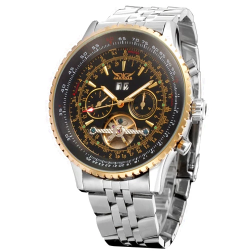 FORSINING Men's Self Winding Waterproof Automatic Stainless Steel Skeleton Tourbillon Calendar Wrist Watch