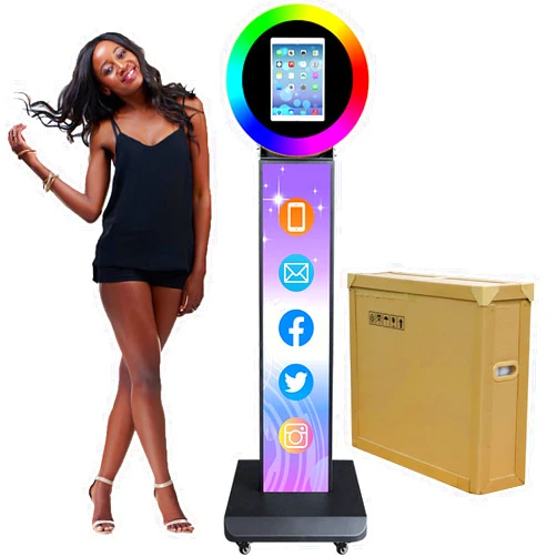 HITUGU Portable Photo Booth for iPad 10.2in 10.9in 11in 12.9in, Metal Shell Selfie Station photobooth Machine,RGB Ring Light,Free Custom Logo, for Parties,Wedding,Christmas,Exhibition