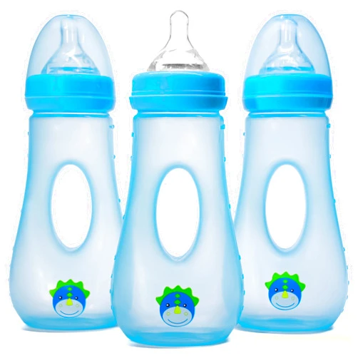Avima Easy Grip Anti Colic Baby Bottles, BPA Free, 8 oz. Wide Neck with Medium Flow Silicone Nipples, Blue (Pack of 3)