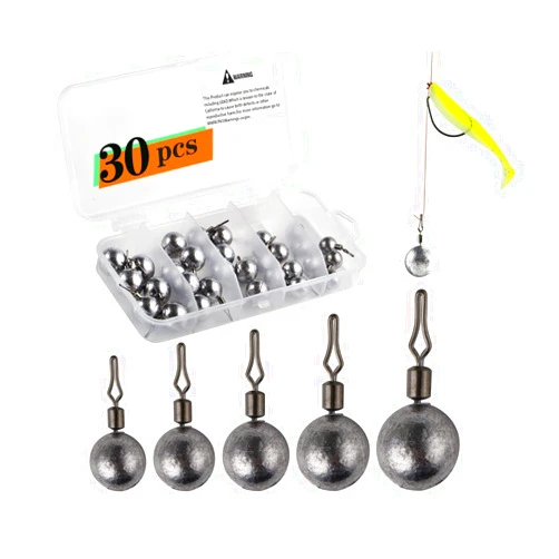 ILure Fishing Sinkers Weights Cannonball Drop Shot Sinker Kit 30pcs Trokar with Lead for for Saltwater Freshwater Fishing with Tackle Box