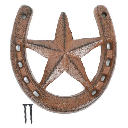 Parceria Cast Iron Horseshoe with Star Wall Decor, Vintage Metal Horseshoe Cast Iron Wall Art for Good Lucky, Stars Horse Shoes Decor for Wall Hung