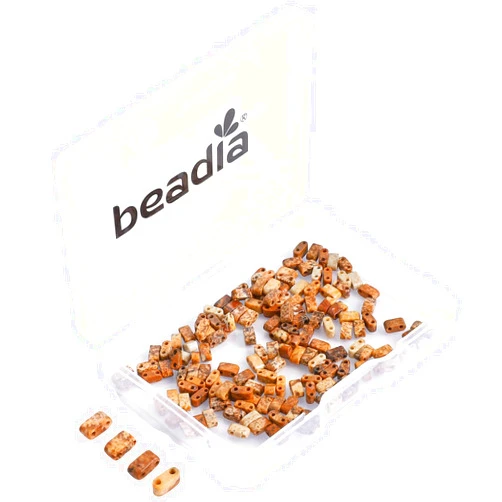 Beadia Natural Brown Picture Jasper Stone Tila Beads 5x2mm Rectangle 2-Hole Spacer Beads for DIY Bracelet Earring Making 15