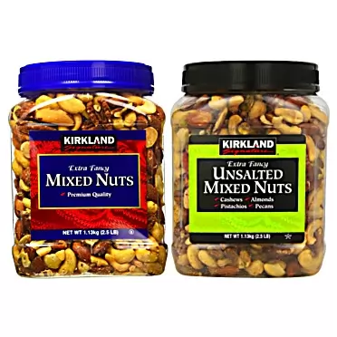 Kirkland Signature Mixed Nuts and Unsalted Mixed Nuts Bundle - Includes Kirkland Signature Extra Fancy Mixed Nuts (2.5 LB) and Extra Fancy Unsalted Mixed Nuts (2.5 LB) 2.5 Pound (Pack of 2)