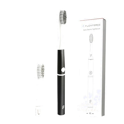 Flexforce Electric Toothbrush Suitable for Children and Adults with Replaceable AAA Battery and Brush Head, Metal Handle, Dupont Soft Hair, 180 Days, V1, Black