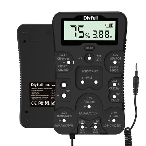 Dlyfull Battery Tester, LCD Display Universal Battery Checker for for Ni-MH, Ni-CD, Li-ion, Alk & LiFe04 Batteries(AA AAA C D 9V 12V 18650 CR123A 2CR5 CR2032 Cells), 2X AAA Batteries Included