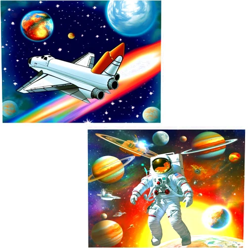 Ginfonr 5D Diamond Painting by Number Kits Spaceships & Astronauts Full Drill, Craft Rhinestone Paint with Diamonds Set Space Arts Decorations (12x16inch, 2 Pack)
