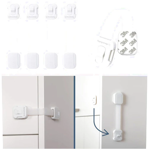 Dreambaby Multi-Purpose Swivel Adapta-Latch Cabinet Locks for Baby Proofing - 5 Adjustable Straps to Use as Fridge Locks, Cabinet Door Locks, Toilet Locks - 3M Adhesive for Easy Child Proofing Needs