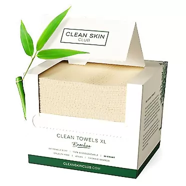 Clean Skin Club Bamboo Clean Towels XL | World 1ST Biodegradable Face Towel | Disposable Dry Makeup Removing Wipes | 100% Organic Bamboo | Super Soft for Sensitive Skin (50 Count / Single Box)