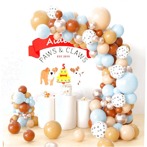 HYOWCHI Puppy Dog Birthday Party Supplies - 138Pcs Dog Party Balloon Garland Arch Decorations, Dog Paw Brown Blue Gold Latex Balloon Arch For Puppy Dog Theme Birthday Baby Shower Decorations