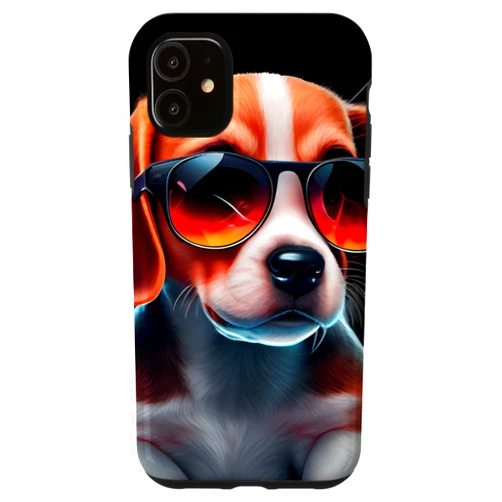Funny and Cute Dog Lover Unique Digital Art iPhone 11 Cute Adorable Beagle Puppy with Sunglasses Comic Digital Art Case
