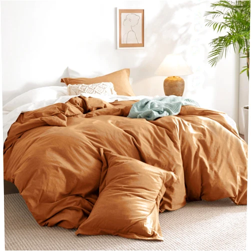 Bedsure 100% Washed Cotton Duvet Cover Queen - Brown Minimalist Cotton Duvet Cover Linen Like - 3 Pieces Plain Simple Duvet Cover Set with 2 Pillow Shams (Brown, Queen, 90